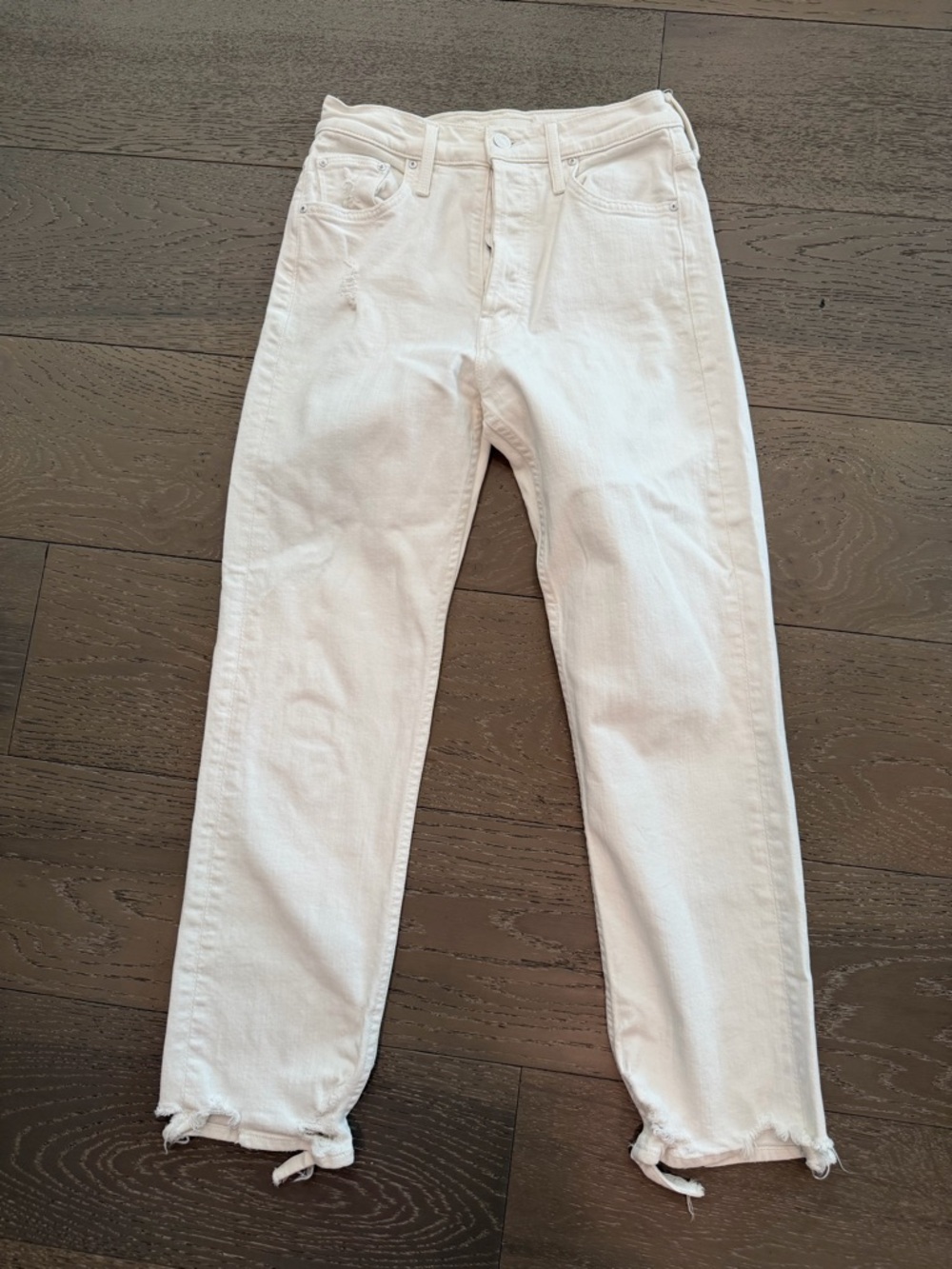 MOTHER Cream Leather Logo Patch Jeans